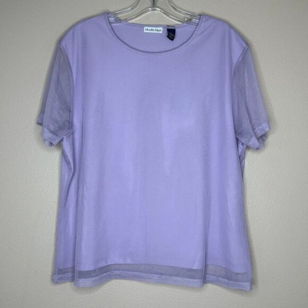Studio Blue Lilac Mesh Detail Short Sleeve Top Riviera Collection‎ Missy Size L